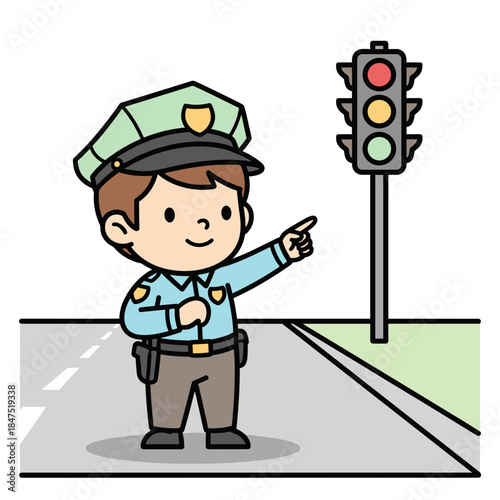 Friendly police officer directing traffic with a smile