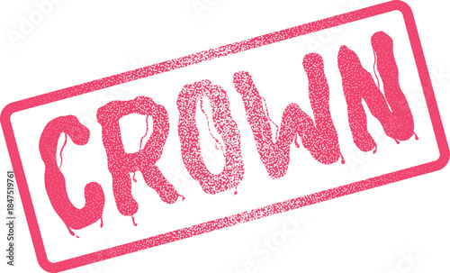 Distressed pink rectangular stamp showcasing the word CROWN with a textured grunge appearance