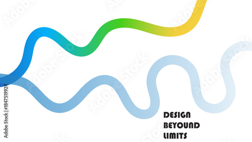 Color Gradient Line Shapes. Web Banner Event. Red Design Element Abstract Neon Wavy Ribbons. Rectangles Rainbow Spiral and text