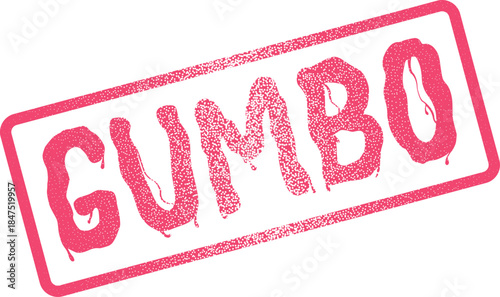 A vibrant retro pink gumbo rubber stamp mark for restaurant menus and culinary events