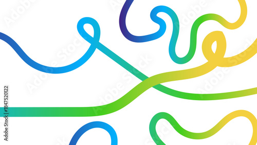 Neon gradient ribbons twist with lively squiggles and rainbow waves.