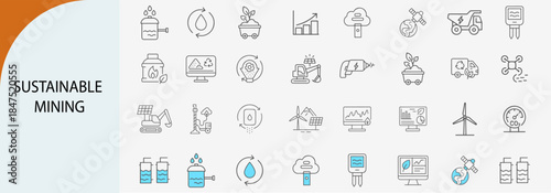Sustainable mining concept illustration with ecological symbols for environmental protection and industrial resources management