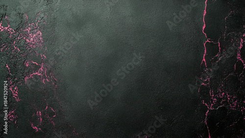 Texture of black decorative plaster or concrete. Abstract grunge background for design with pink crack 