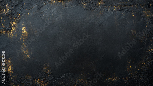 Texture of black decorative plaster or concrete. Abstract grunge background for design with golden effect.