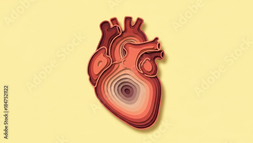 World Heart Day Abstract Human Heart Illustration, Anatomical Design, Graphic Art, Medical Concept, Flat Lay, Minimalist Background