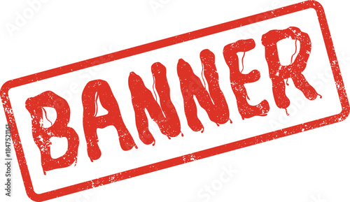 Red grunge banner rubber stamp on a white surface for marketing and promotion materials