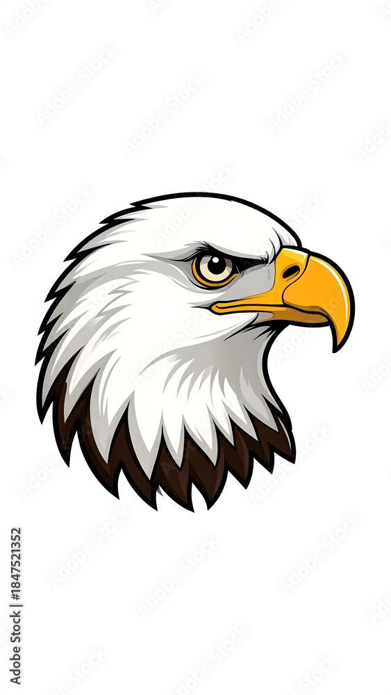 Obraz premium A regal bald eagle head, side profile, sharp details, isolated on white
