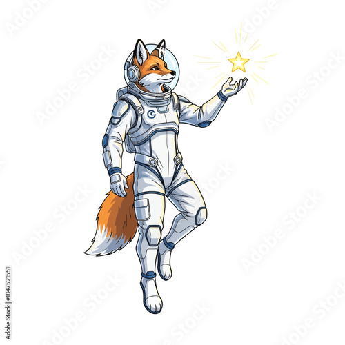 cartoon of a fox in a space suit holding a star