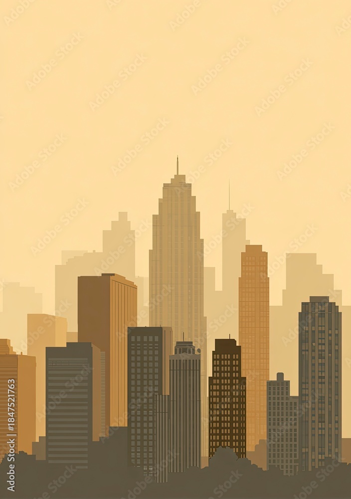 Fototapeta premium Abstract skyline illustration of numerous towering buildings in a city.