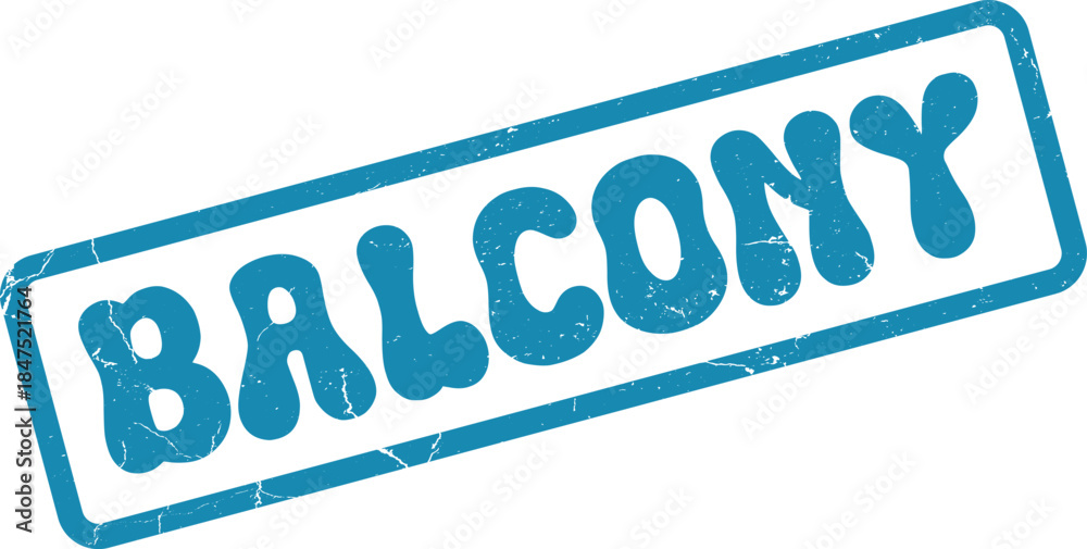 Fototapeta premium Bold Blue BALCONY Grungy Textured Stamp Mark for Architectural Designs and Building Features