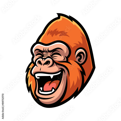 close up of a gorilla face with a big smile