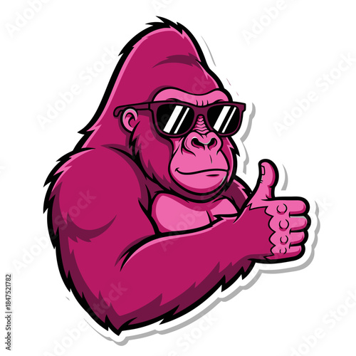 close up of a gorilla with sunglasses giving a thumbs up