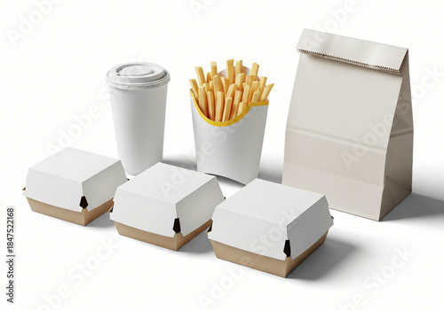 blank Fast Food Packaging Mockup on white background 