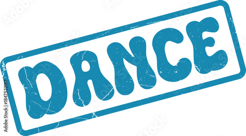 Vibrant blue dance word stamp featuring a groovy retro distressed textured finish