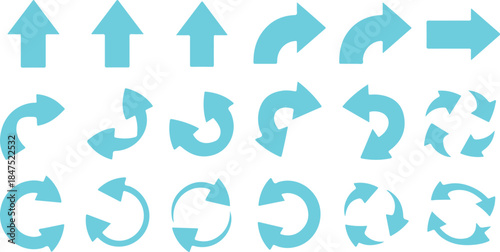 A collection of teal solid arrow icons pointing in different directions like up, right, and circular refresh