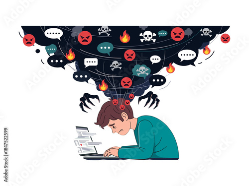 Konstfotografi Sad Man Suffering from Cyberbullying and Toxic Online Hate Speech
