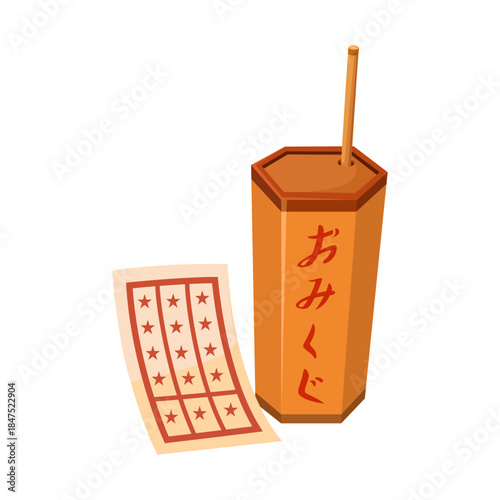 Omikuji Japanese Fortune Stick Cartoon Illustration Vector