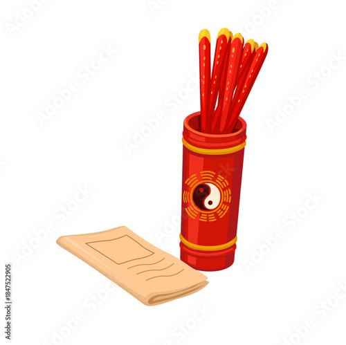 Chinese Fortune Sticks and Divination Paper Illustration Vector Isolated on White Background