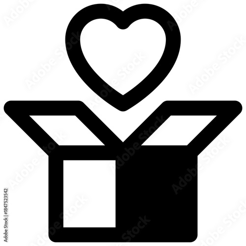 Donation. Outlined stroke vector icon with black-filled details.