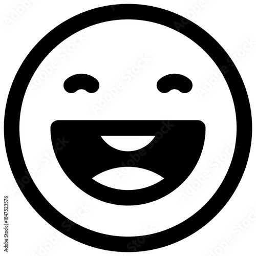 Laugh. Outlined stroke vector icon with black-filled details.
