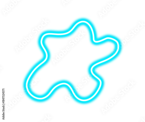 Bright cyan neon light outline shaped like an abstract star glowing against a on transparent background