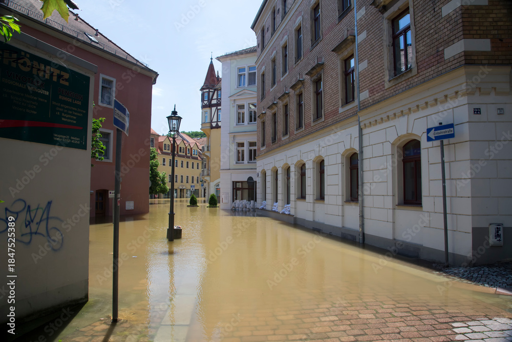 Naklejka premium Flooding in Meyssen, Germany, in June 2013