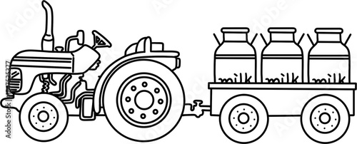 낙농업 젖소 우유통 트랙터 트레일러 라인드로잉 색칠공부