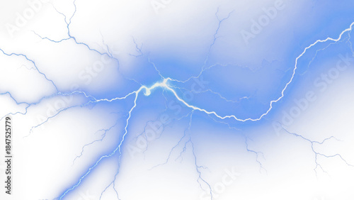 Realistic blue lightning strike and electric discharge over white background abstract vector illustration