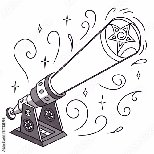 Magic telescope emitting starlight beam with swirls