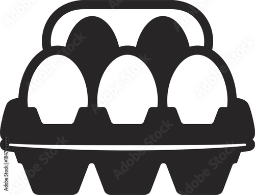 Black And White Icon Of An Egg Carton With Three Eggs container food