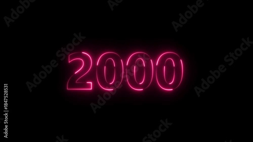 Number 2000 neon bright magenta red color animation 4k video.