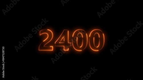 Number 2400 neon bright orange color animation 4k video.