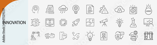 Innovative icons representing creative ideas and inventive thoughts in a line up