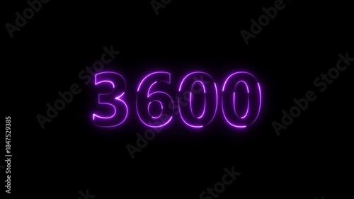 Number 36600 neon bright purple color animation 4k video.