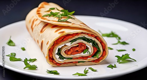 Vibrant Pop Art Lahmacun Bold Colors Graphic Lines Rolled Turkish Delight Food Art