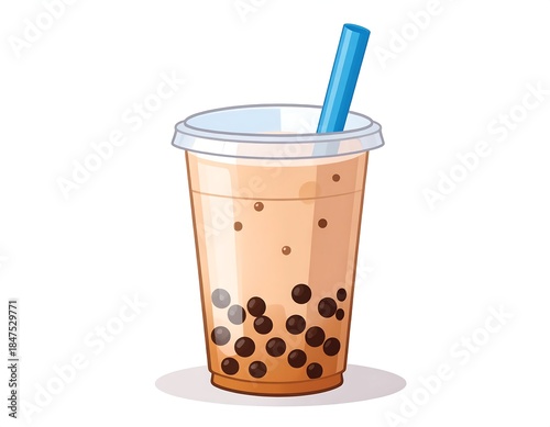 Animated bubble tea in a clear plastic cup with blue straw