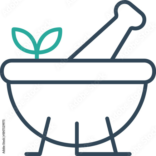 Mortar and Pestle with Sprout Icon for Herbal Medicine and Pharmacy apothecary grinding