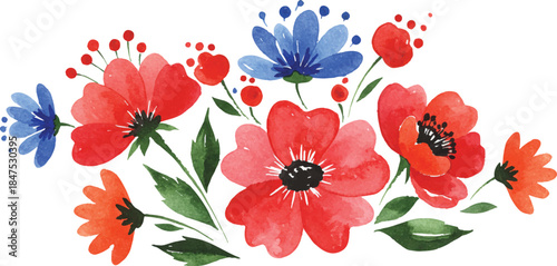 Watercolor floral collection bundle. Mega set of high quality hand painted roses, sunflowers, poppies, lilies, and garden wildflowers in PNG format isolated on white background.