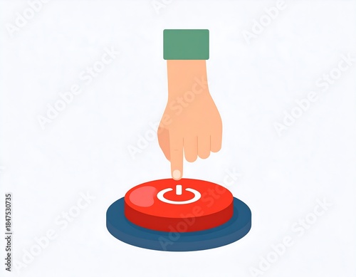Animated image of a hand pressing a red power button with a white icon