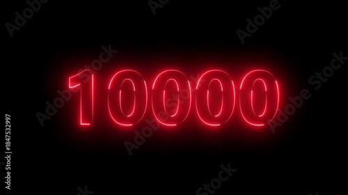 Number 10000 neon bright red color animation 4k video.