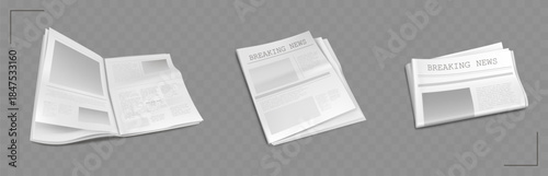 Professional newspaper template with organized layout for editorial content. Clean design with article sections, headline areas and column structure. Mockup for daily press publications and newsletter