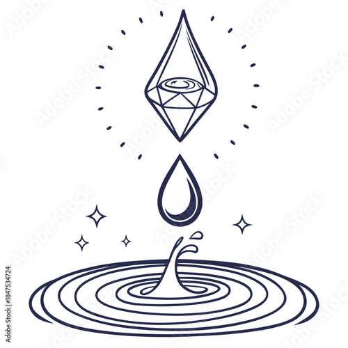 Water drop turning into crystal with magic light effect