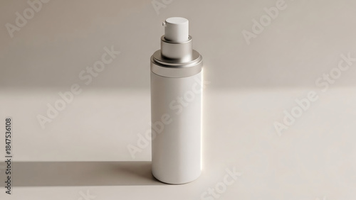 Premium White Beauty Bottle Mockup Featuring Silver Pump on Neutral Backdrop