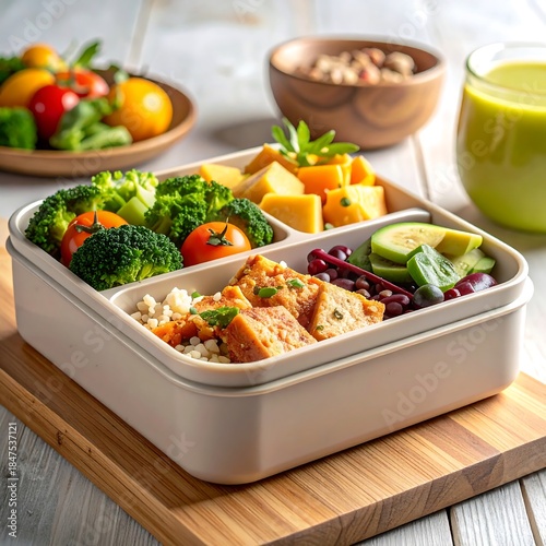 Nutritious Bento Box Meal with Vegetables, Protein, and Side Dishes
