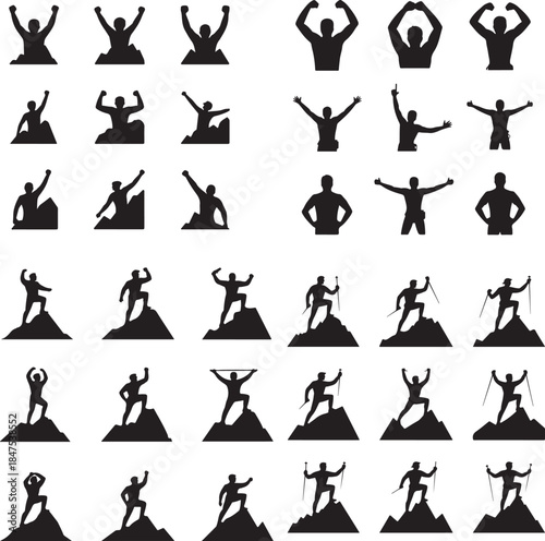 “Mountain Climber at Peak Silhouette – Summit Achievement, Goal, Success Icon”