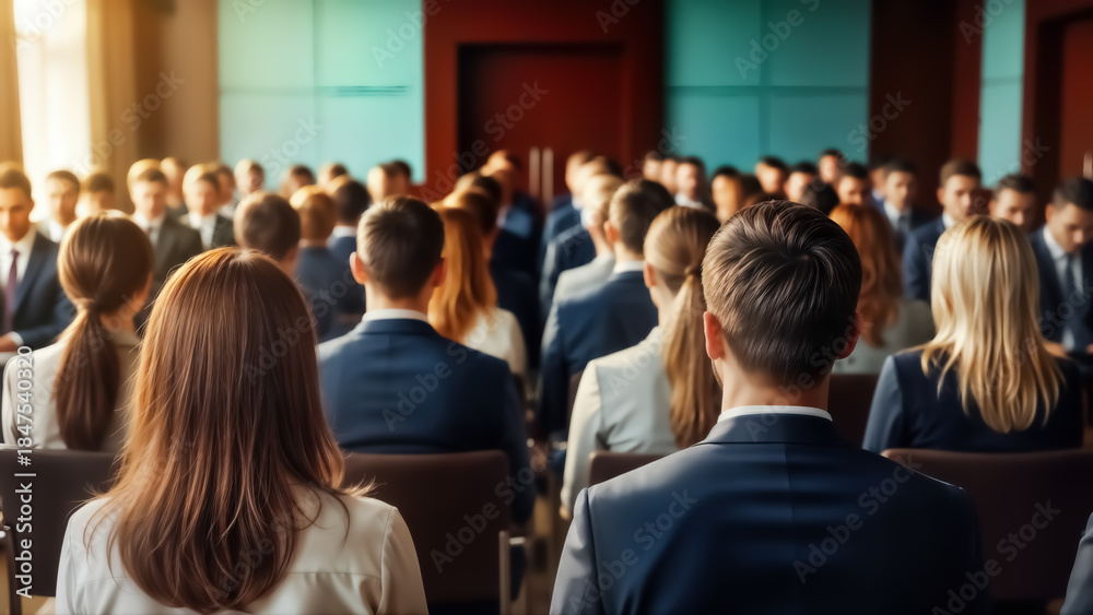 Obraz premium Business people sitting in a conference room facing the speaker in front