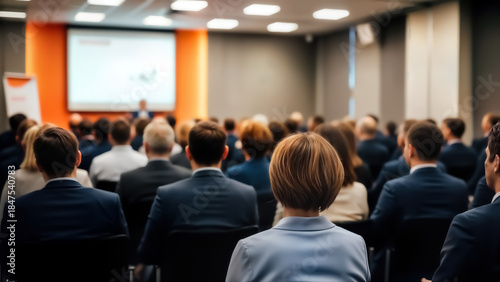 Wallpaper Mural Business professionals attentively listening to a presentation in a conference room with a speaker at the front Torontodigital.ca