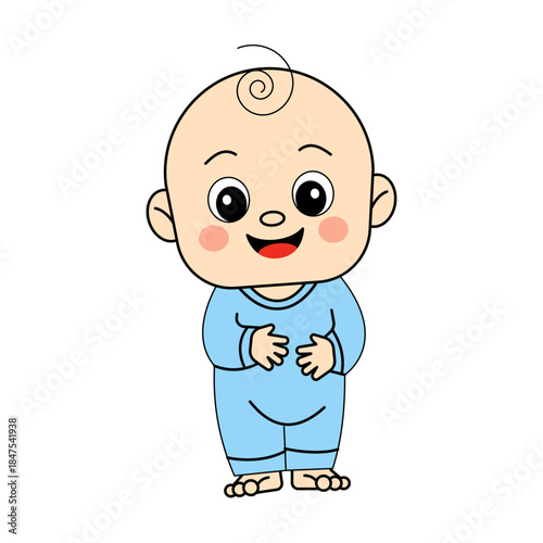 Standing Baby Smiling. Cute Illustration For Nursery Decor And Baby Products.