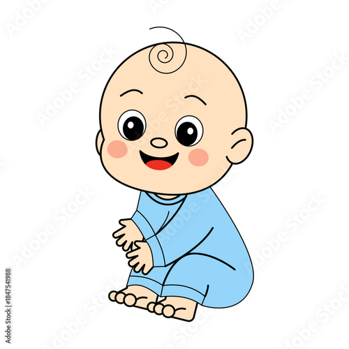 Sitting Baby Looking Up. Cute Illustration For Nursery Decor And Baby Products.