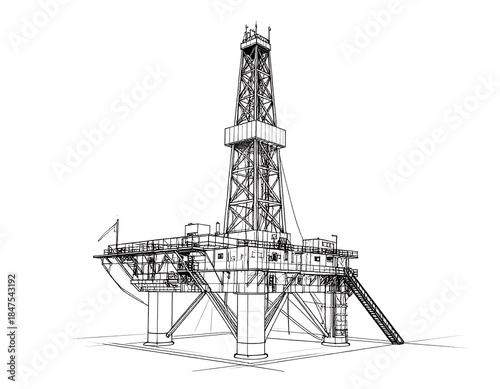 Black outline image of an offshore oil drilling platform